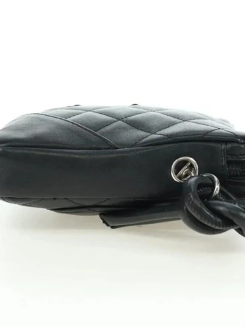 CHANEL Cambon Line Matelasse Shoulder Bag Leather Black Silver CC Auth bs34918M